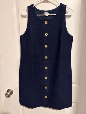 J. Crew Navy Tweed Sleeveless Button-Front Mini Dress